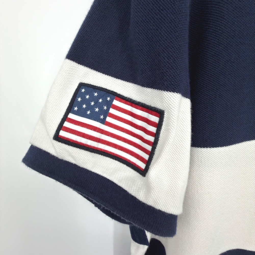 Polo Ralph Lauren Big Pony USA Flag Rugby Polo Shirt Custom Fit XXL Navy White - Picture 11 of 11